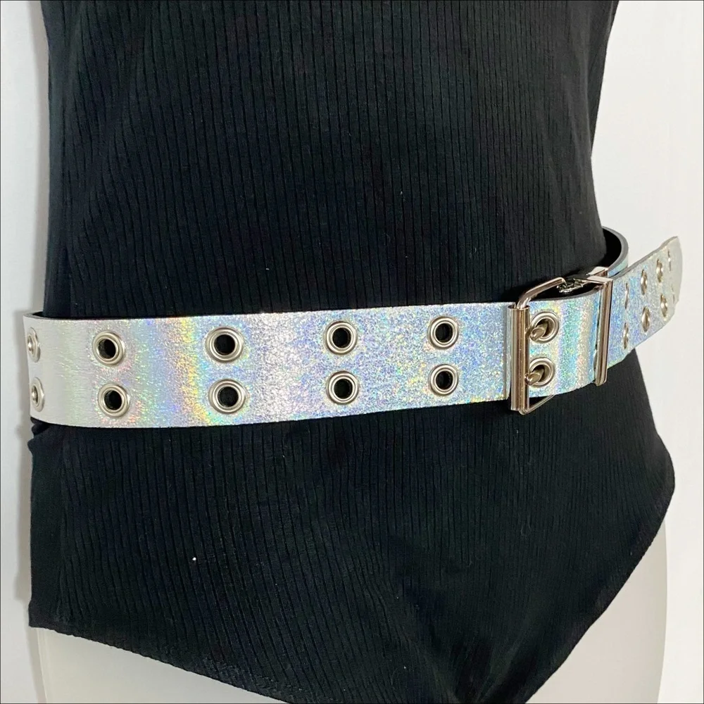 Reversible Belt | Black/Iridescent Silver - Glam Rocker Punk Edgy Chic